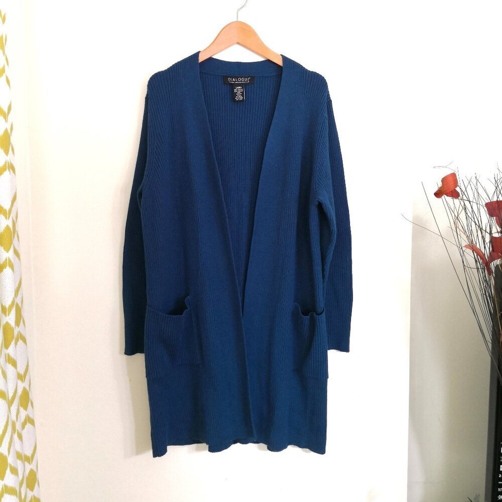Like New Dialogue Wool Blend Open Front Longline Cardigan Pockets Size L